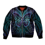 Suicide Prevention New Zealand Bomber Jacket Aotearoa Maori Butterfly Mix Silver Fern - Aussie Hoodie