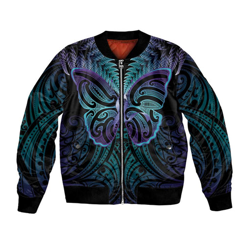 Suicide Prevention New Zealand Bomber Jacket Aotearoa Maori Butterfly Mix Silver Fern - Aussie Hoodie