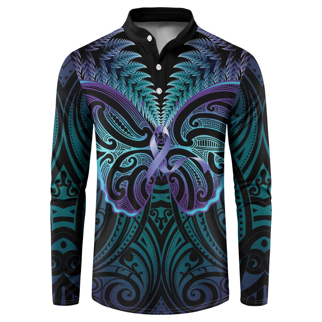 Suicide Prevention New Zealand Button Sweatshirt Aotearoa Maori Butterfly Mix Silver Fern - Aussie Hoodie