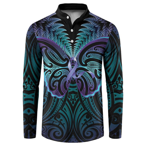 Suicide Prevention New Zealand Button Sweatshirt Aotearoa Maori Butterfly Mix Silver Fern - Aussie Hoodie