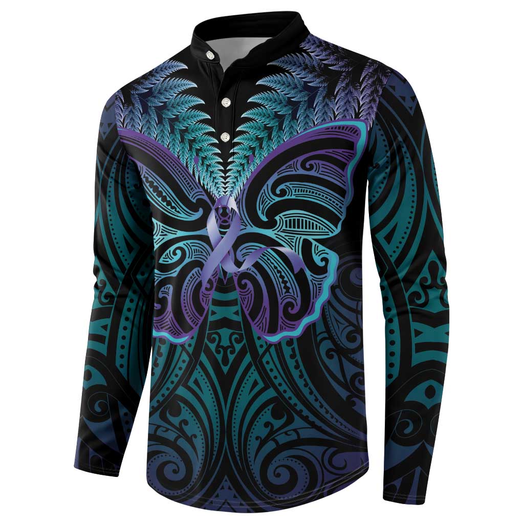 Suicide Prevention New Zealand Button Sweatshirt Aotearoa Maori Butterfly Mix Silver Fern - Aussie Hoodie