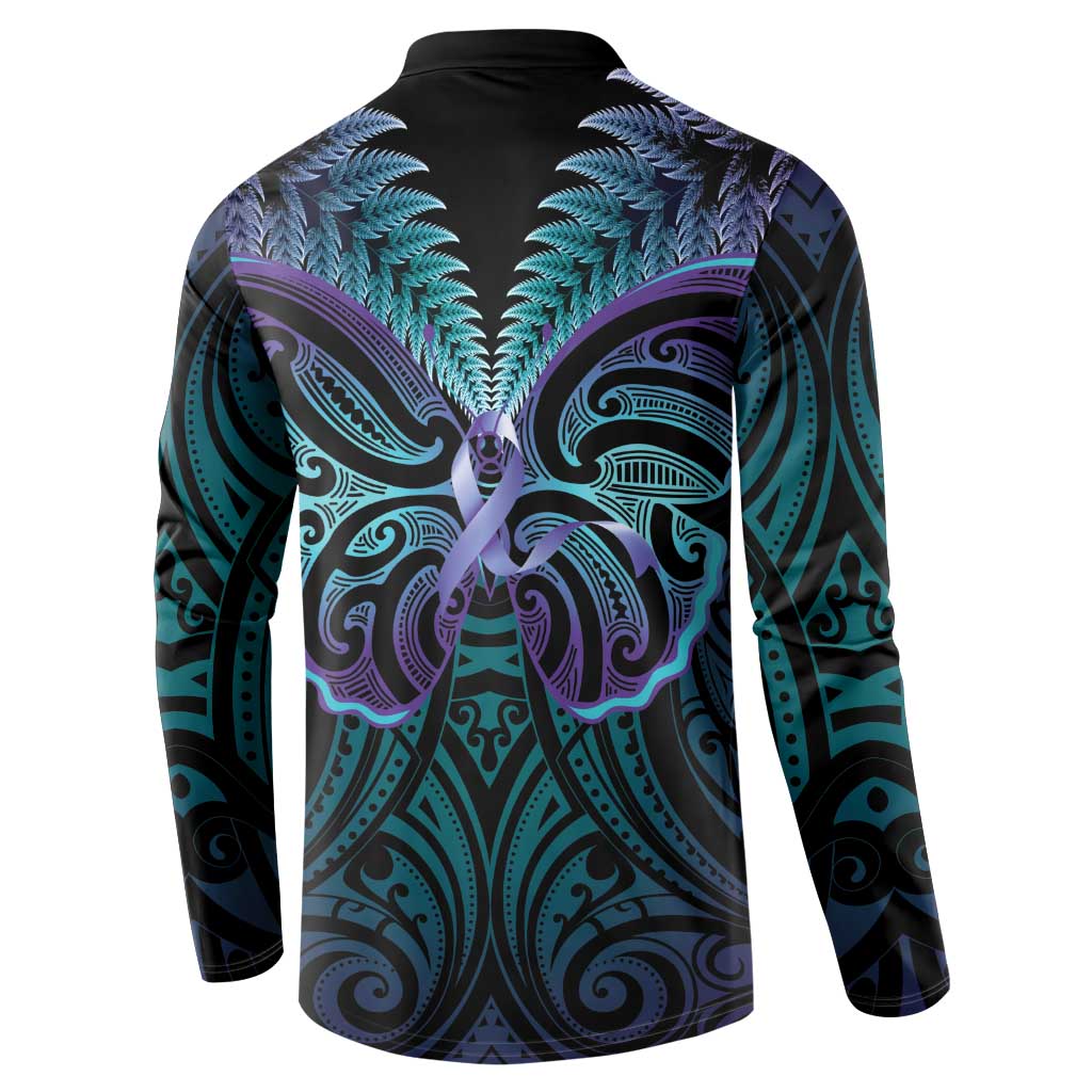 Suicide Prevention New Zealand Button Sweatshirt Aotearoa Maori Butterfly Mix Silver Fern - Aussie Hoodie