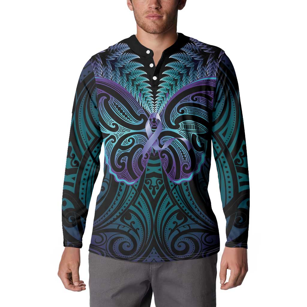 Suicide Prevention New Zealand Button Sweatshirt Aotearoa Maori Butterfly Mix Silver Fern - Aussie Hoodie