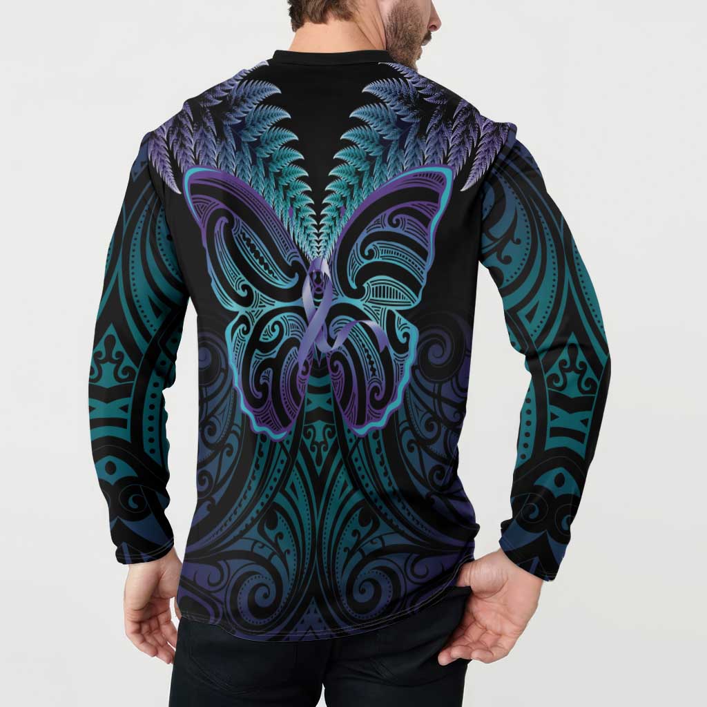 Suicide Prevention New Zealand Button Sweatshirt Aotearoa Maori Butterfly Mix Silver Fern - Aussie Hoodie