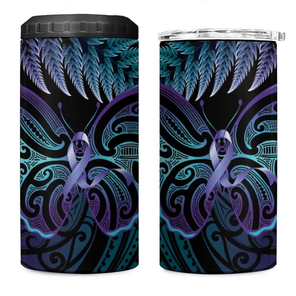 Suicide Prevention New Zealand 4 in 1 Can Cooler Tumbler Aotearoa Maori Butterfly Mix Silver Fern - Aussie Hoodie