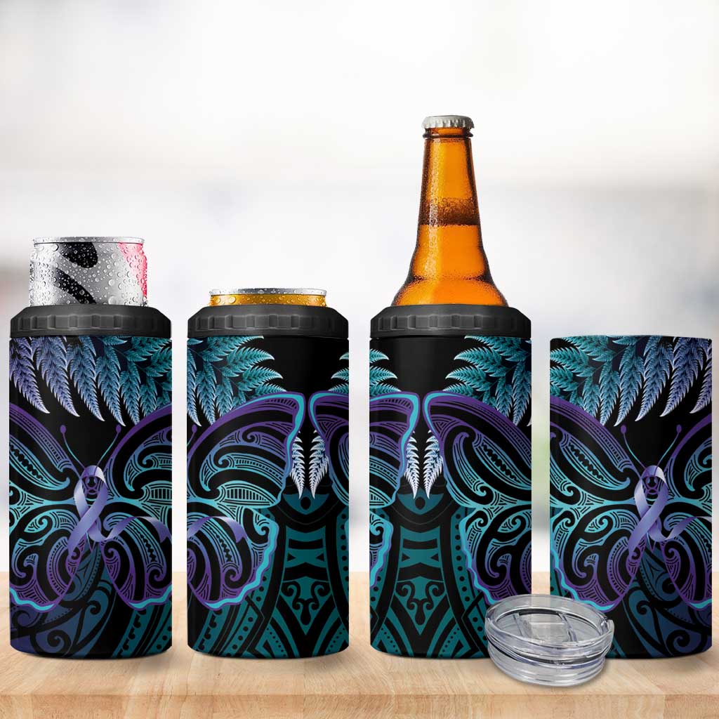 Suicide Prevention New Zealand 4 in 1 Can Cooler Tumbler Aotearoa Maori Butterfly Mix Silver Fern - Aussie Hoodie