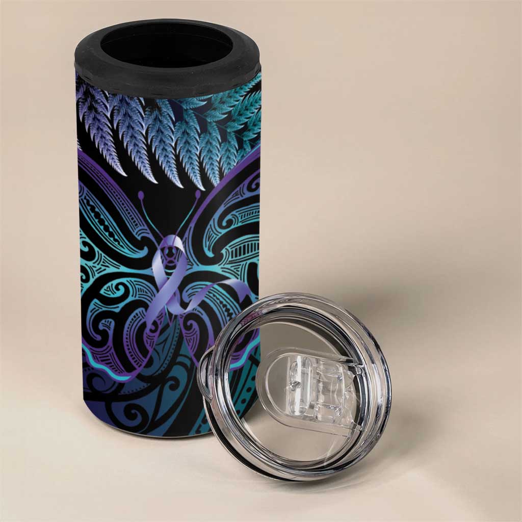 Suicide Prevention New Zealand 4 in 1 Can Cooler Tumbler Aotearoa Maori Butterfly Mix Silver Fern - Aussie Hoodie