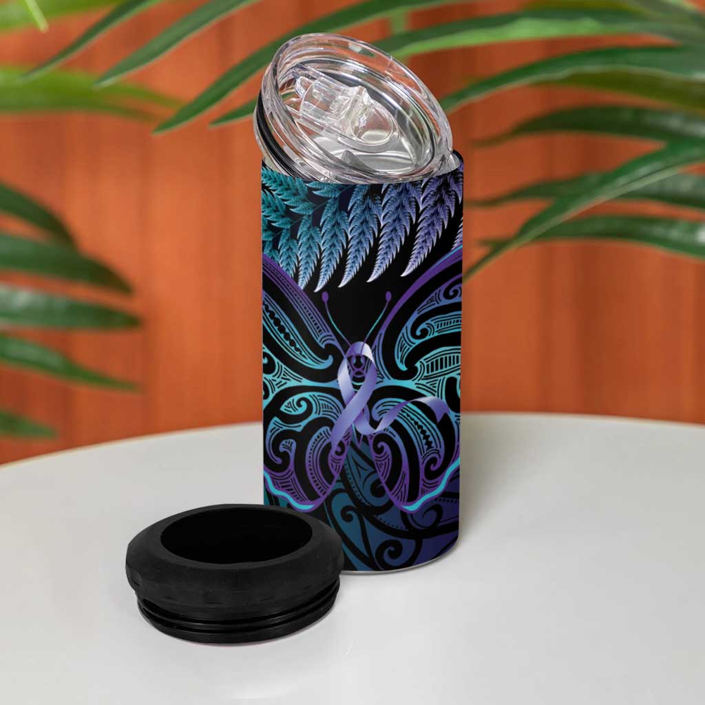 Suicide Prevention New Zealand 4 in 1 Can Cooler Tumbler Aotearoa Maori Butterfly Mix Silver Fern - Aussie Hoodie