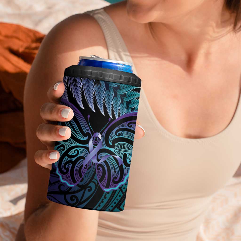 Suicide Prevention New Zealand 4 in 1 Can Cooler Tumbler Aotearoa Maori Butterfly Mix Silver Fern - Aussie Hoodie