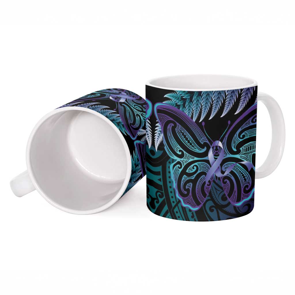 Suicide Prevention New Zealand Ceramic Mug Aotearoa Maori Butterfly Mix Silver Fern - Aussie Hoodie