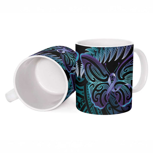 Suicide Prevention New Zealand Ceramic Mug Aotearoa Maori Butterfly Mix Silver Fern - Aussie Hoodie