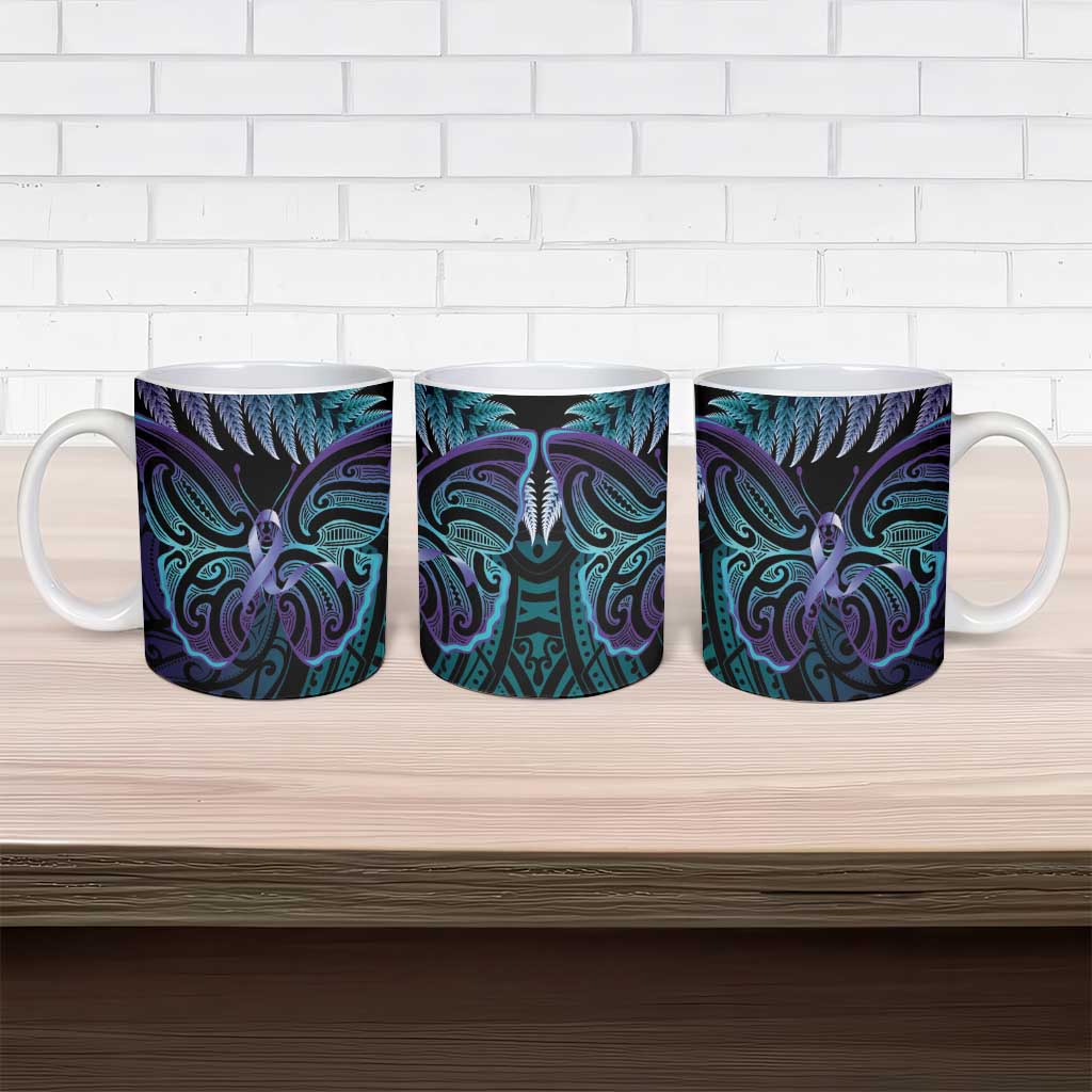 Suicide Prevention New Zealand Ceramic Mug Aotearoa Maori Butterfly Mix Silver Fern - Aussie Hoodie