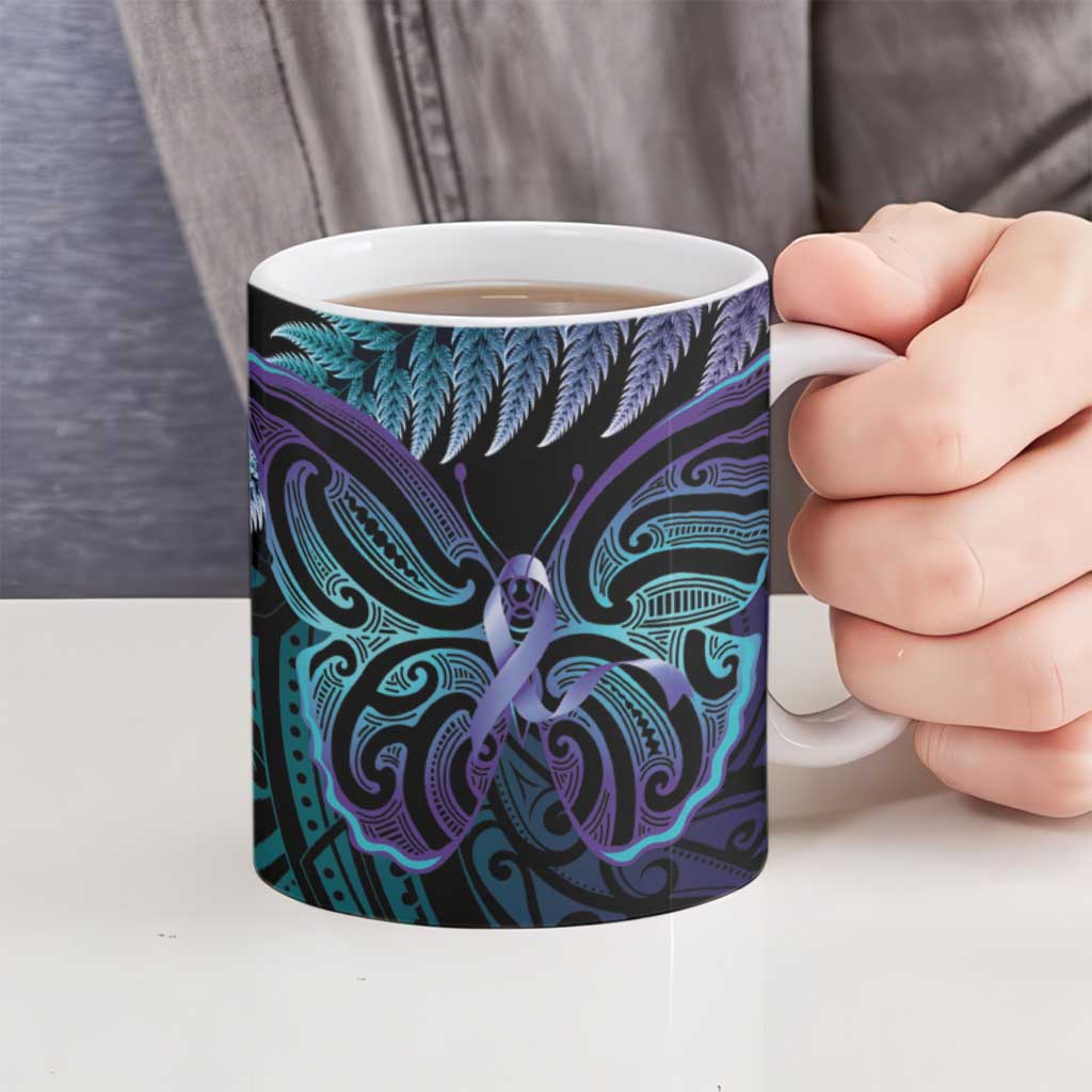 Suicide Prevention New Zealand Ceramic Mug Aotearoa Maori Butterfly Mix Silver Fern - Aussie Hoodie