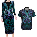 Suicide Prevention New Zealand Couples Matching Long Sleeve Bodycon Dress and Hawaiian Shirt Aotearoa Maori Butterfly Mix Silver Fern - Aussie Hoodie