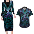 Suicide Prevention New Zealand Couples Matching Long Sleeve Bodycon Dress and Hawaiian Shirt Aotearoa Maori Butterfly Mix Silver Fern - Aussie Hoodie