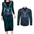 Suicide Prevention New Zealand Couples Matching Long Sleeve Bodycon Dress and Long Sleeve Button Shirt Aotearoa Maori Butterfly Mix Silver Fern - Aussie Hoodie