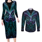 Suicide Prevention New Zealand Couples Matching Long Sleeve Bodycon Dress and Long Sleeve Button Shirt Aotearoa Maori Butterfly Mix Silver Fern - Aussie Hoodie