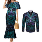 Suicide Prevention New Zealand Couples Matching Mermaid Dress and Long Sleeve Button Shirt Aotearoa Maori Butterfly Mix Silver Fern - Aussie Hoodie
