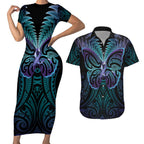 Suicide Prevention New Zealand Couples Matching Short Sleeve Bodycon Dress and Hawaiian Shirt Aotearoa Maori Butterfly Mix Silver Fern - Aussie Hoodie