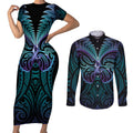 Suicide Prevention New Zealand Couples Matching Short Sleeve Bodycon Dress and Long Sleeve Button Shirt Aotearoa Maori Butterfly Mix Silver Fern - Aussie Hoodie