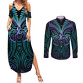 Suicide Prevention New Zealand Couples Matching Summer Maxi Dress and Long Sleeve Button Shirt Aotearoa Maori Butterfly Mix Silver Fern - Aussie Hoodie