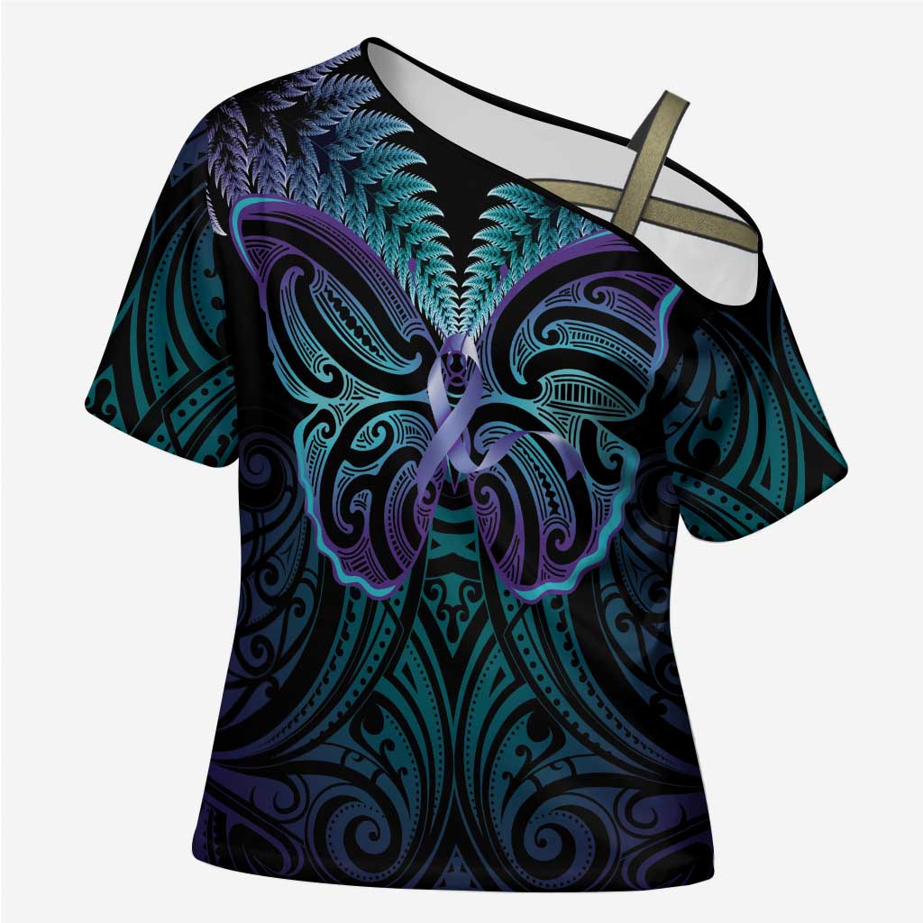 Suicide Prevention New Zealand Cross Shoulder Shirt Aotearoa Maori Butterfly Mix Silver Fern - Aussie Hoodie