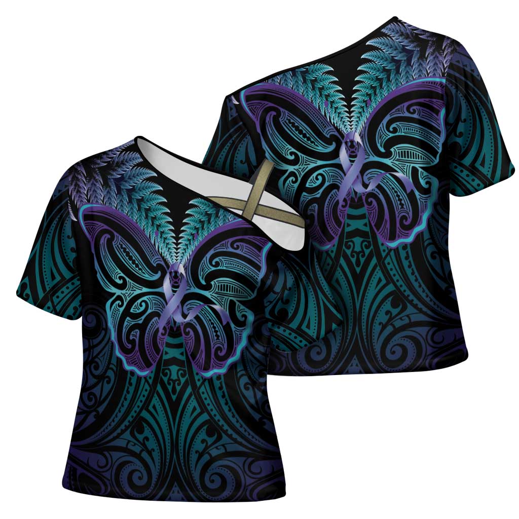 Suicide Prevention New Zealand Cross Shoulder Shirt Aotearoa Maori Butterfly Mix Silver Fern - Aussie Hoodie