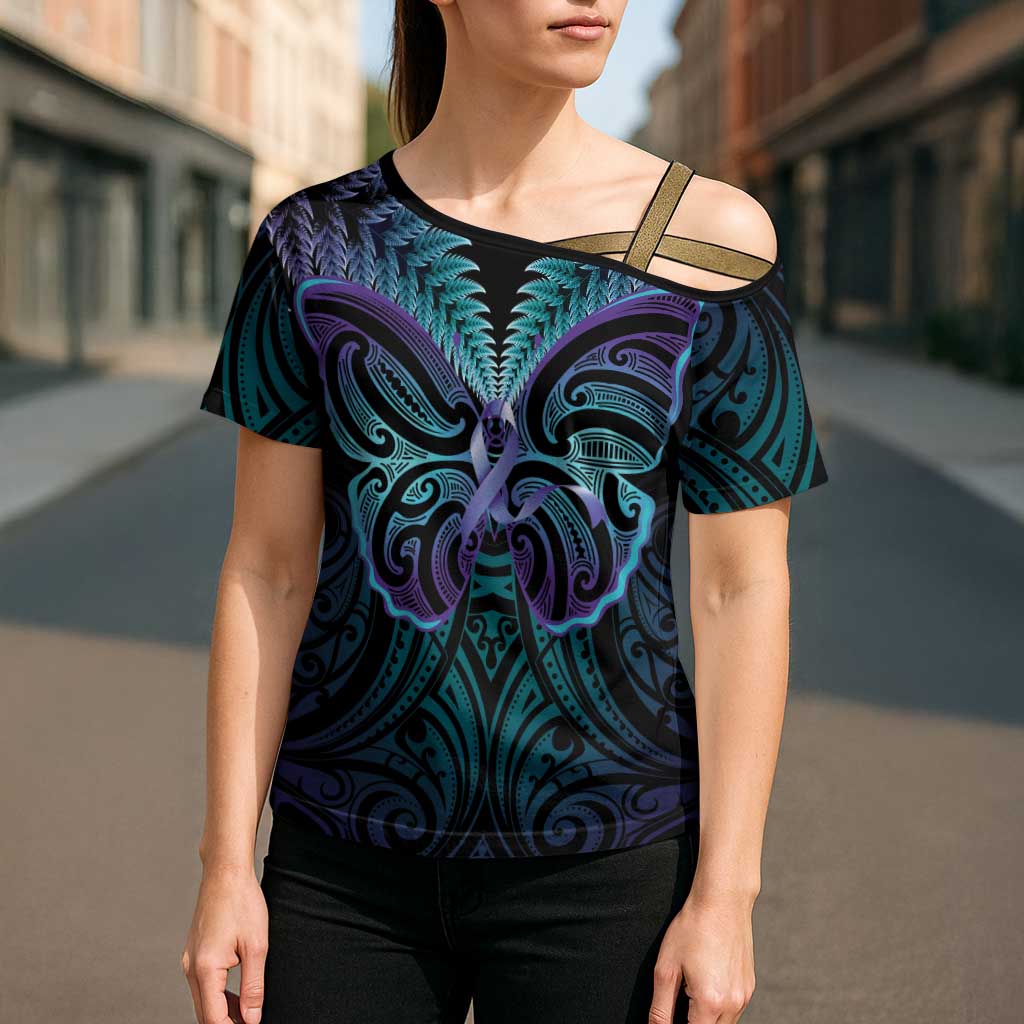 Suicide Prevention New Zealand Cross Shoulder Shirt Aotearoa Maori Butterfly Mix Silver Fern - Aussie Hoodie