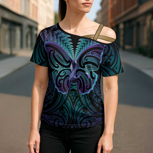 Suicide Prevention New Zealand Cross Shoulder Shirt Aotearoa Maori Butterfly Mix Silver Fern - Aussie Hoodie