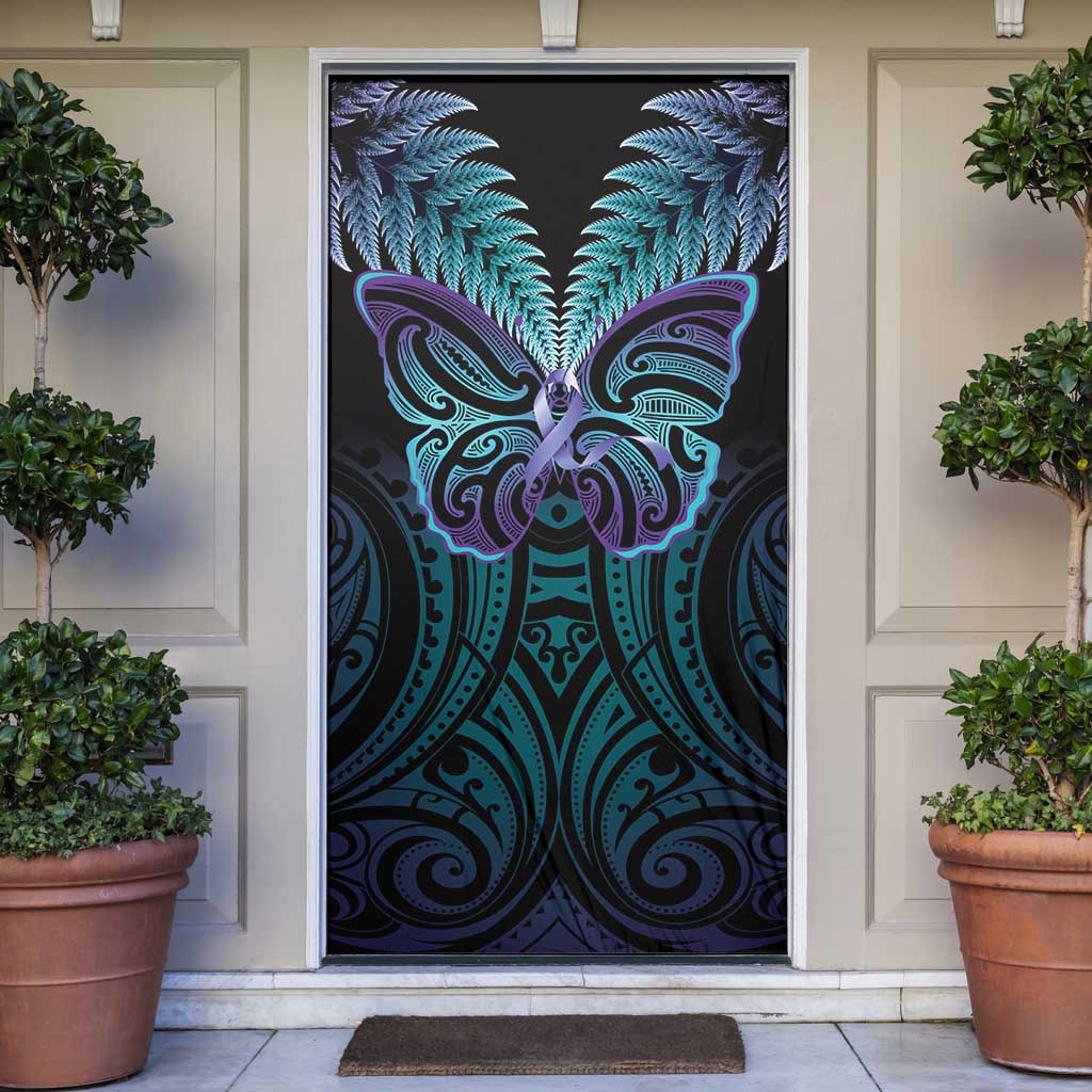 Suicide Prevention New Zealand Door Cover Aotearoa Maori Butterfly Mix Silver Fern - Aussie Hoodie