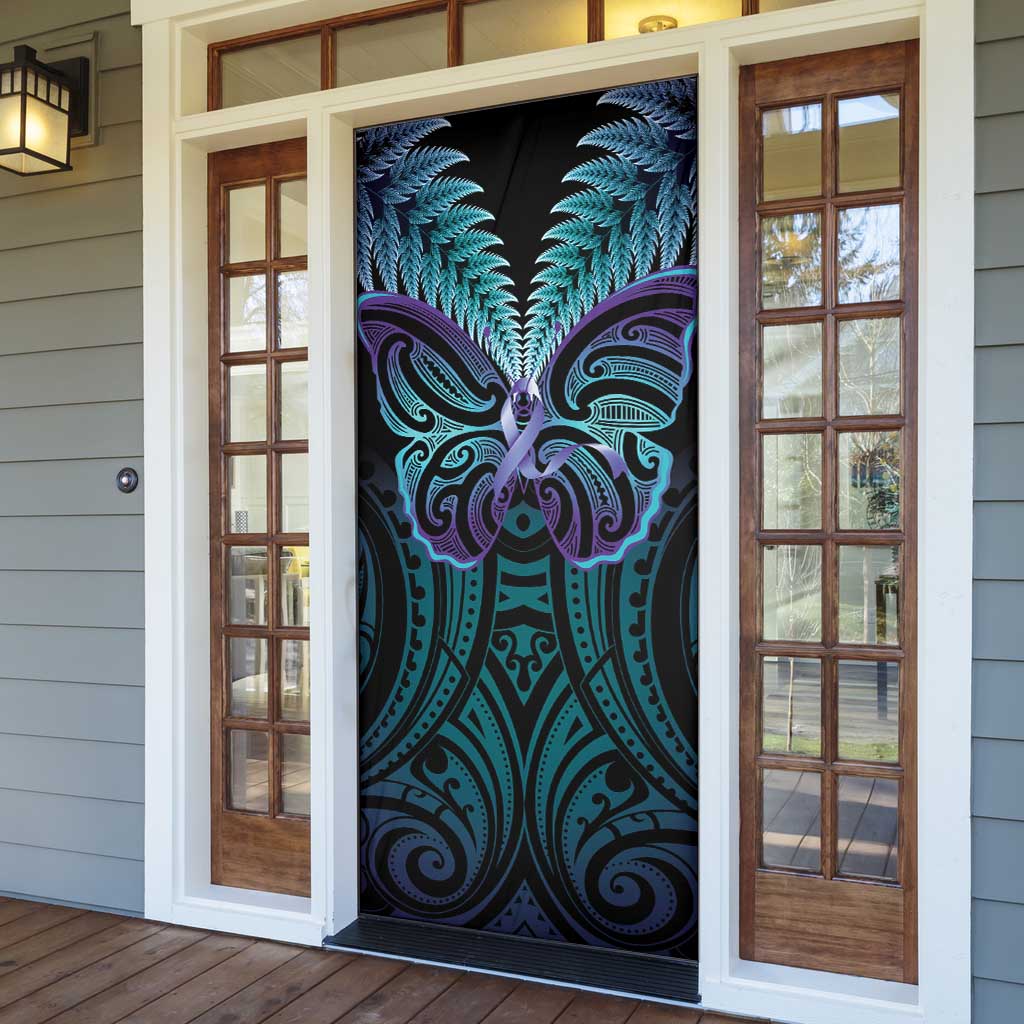 Suicide Prevention New Zealand Door Cover Aotearoa Maori Butterfly Mix Silver Fern - Aussie Hoodie