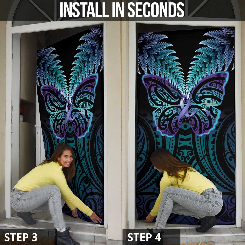 Suicide Prevention New Zealand Door Cover Aotearoa Maori Butterfly Mix Silver Fern - Aussie Hoodie