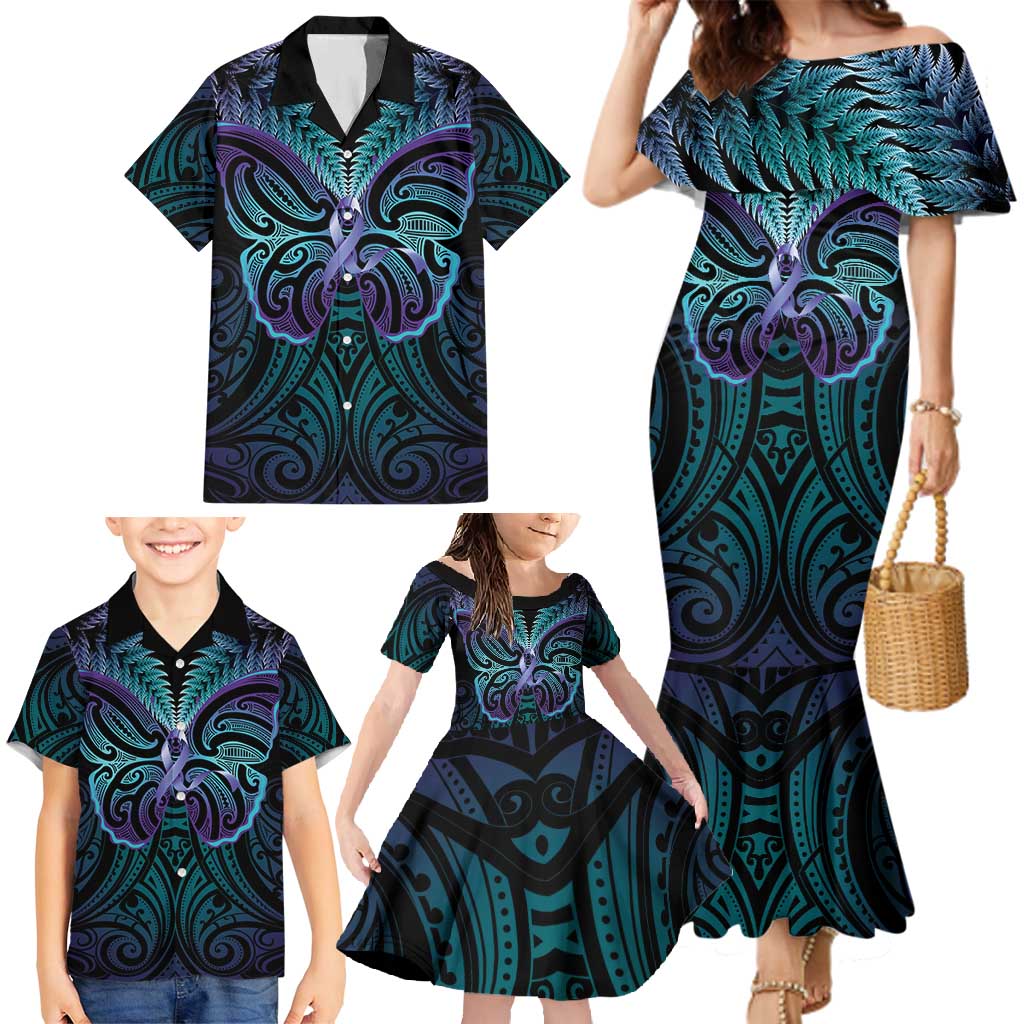 Suicide Prevention New Zealand Family Matching Mermaid Dress and Hawaiian Shirt Aotearoa Maori Butterfly Mix Silver Fern - Aussie Hoodie