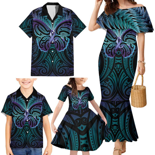 Suicide Prevention New Zealand Family Matching Mermaid Dress and Hawaiian Shirt Aotearoa Maori Butterfly Mix Silver Fern - Aussie Hoodie