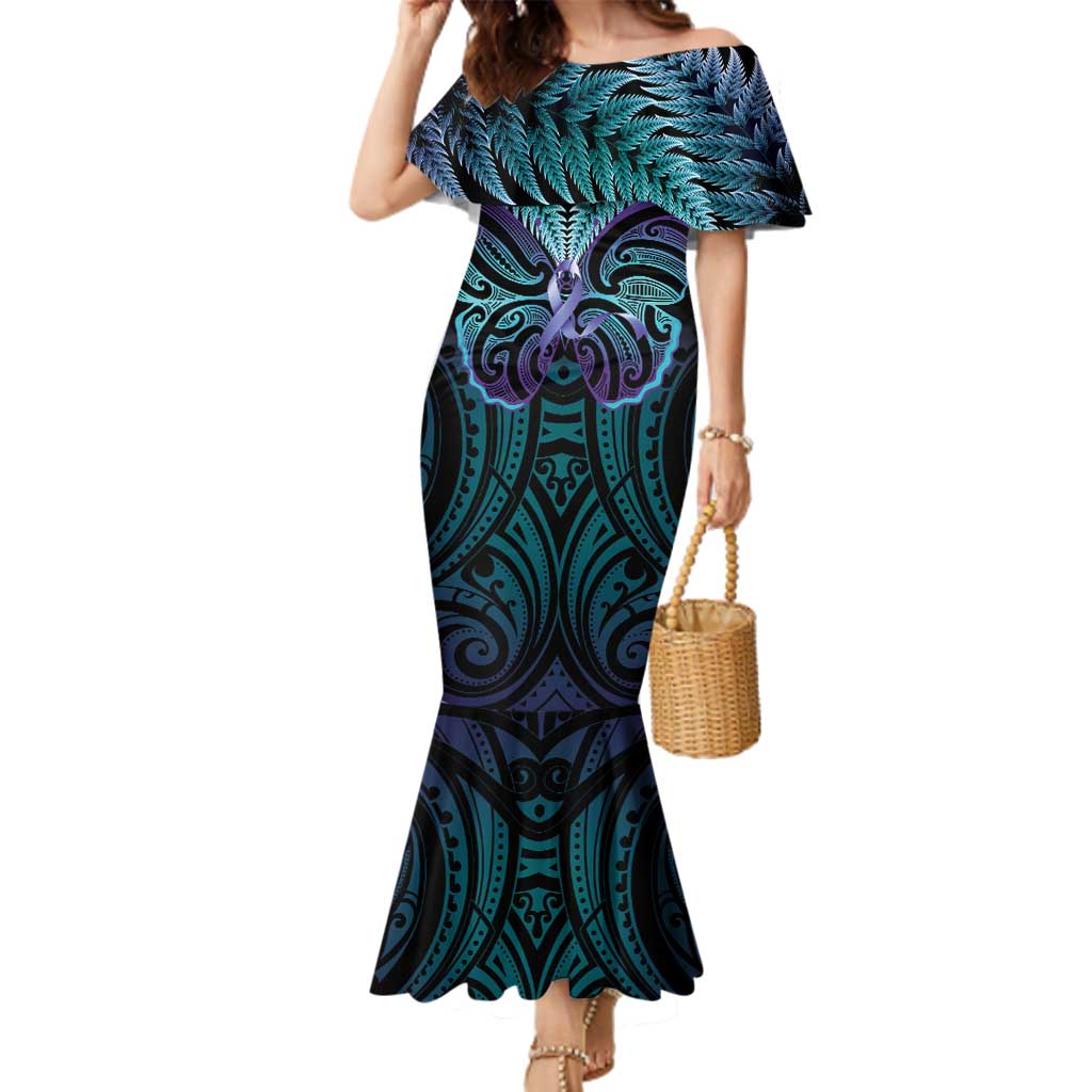 Suicide Prevention New Zealand Family Matching Mermaid Dress and Hawaiian Shirt Aotearoa Maori Butterfly Mix Silver Fern - Aussie Hoodie