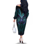 Suicide Prevention New Zealand Family Matching Off The Shoulder Long Sleeve Dress and Hawaiian Shirt Aotearoa Maori Butterfly Mix Silver Fern - Aussie Hoodie