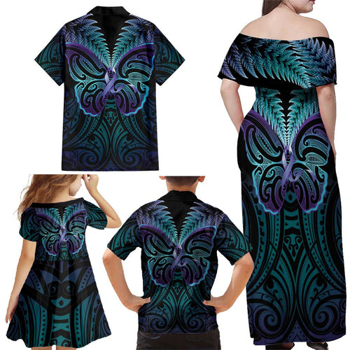 Suicide Prevention New Zealand Family Matching Off Shoulder Maxi Dress and Hawaiian Shirt Aotearoa Maori Butterfly Mix Silver Fern - Aussie Hoodie