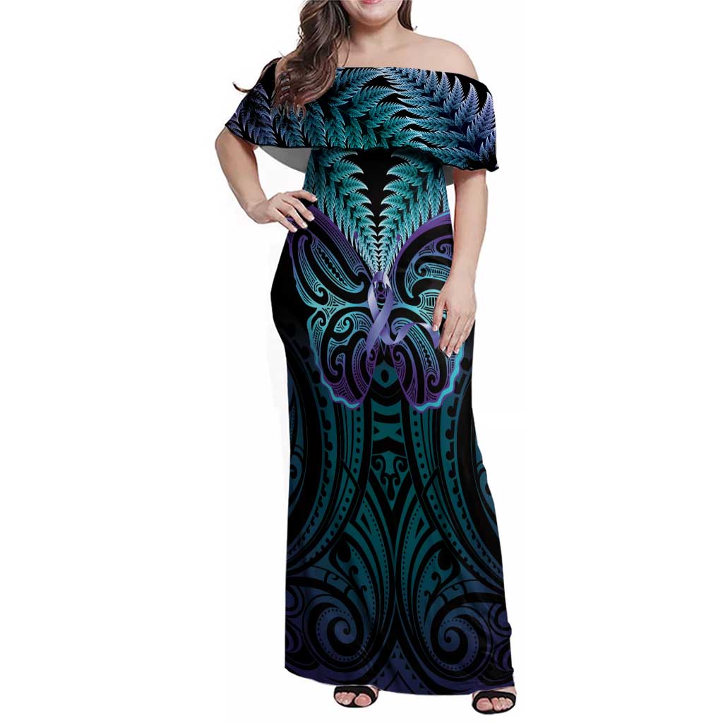 Suicide Prevention New Zealand Family Matching Off Shoulder Maxi Dress and Hawaiian Shirt Aotearoa Maori Butterfly Mix Silver Fern - Aussie Hoodie
