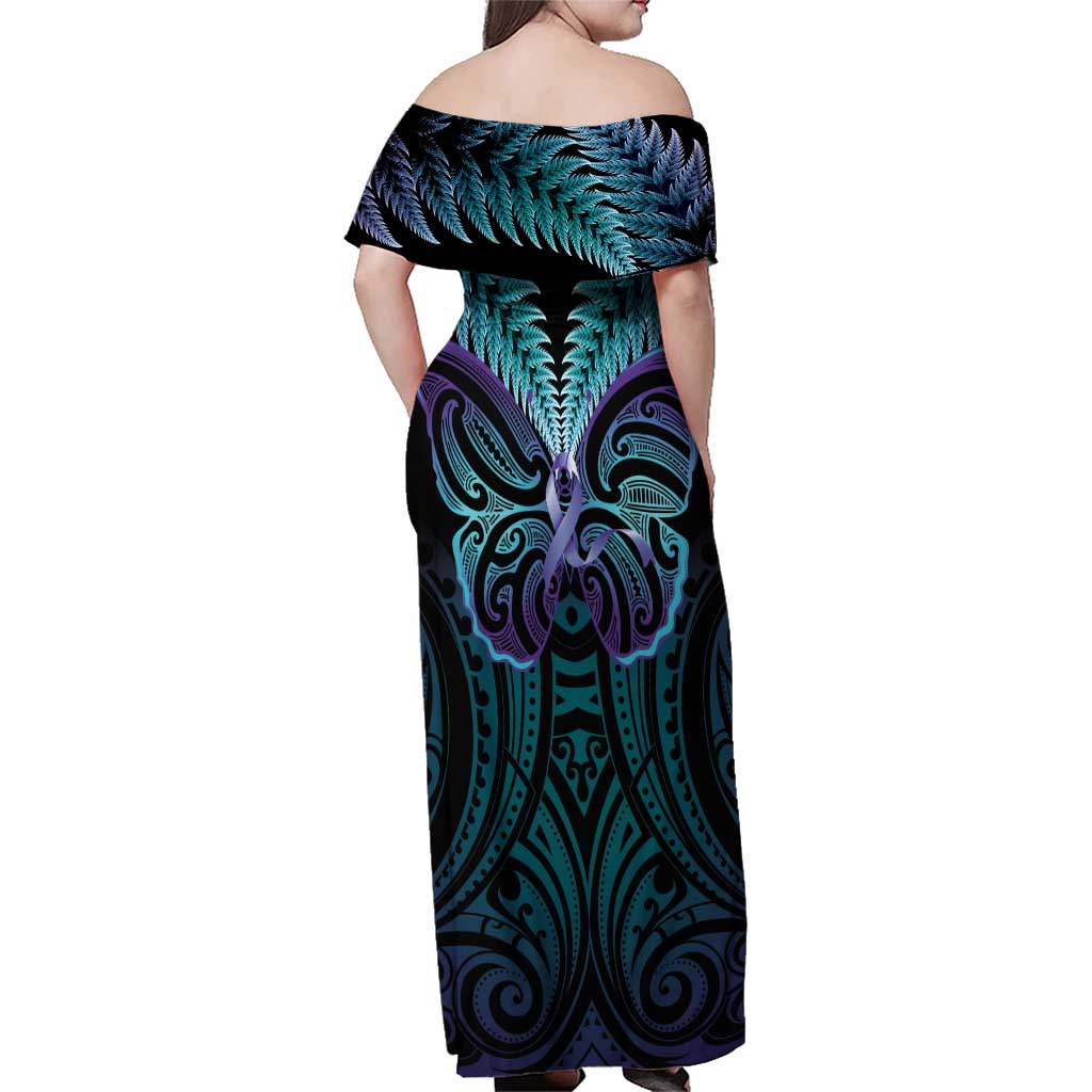 Suicide Prevention New Zealand Family Matching Off Shoulder Maxi Dress and Hawaiian Shirt Aotearoa Maori Butterfly Mix Silver Fern - Aussie Hoodie