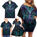 Suicide Prevention New Zealand Family Matching Off Shoulder Short Dress and Hawaiian Shirt Aotearoa Maori Butterfly Mix Silver Fern - Aussie Hoodie