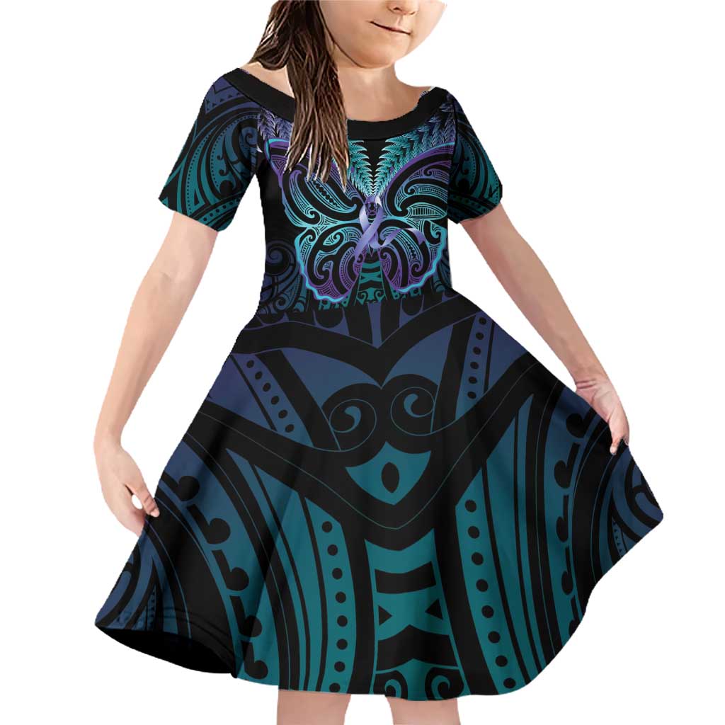 Suicide Prevention New Zealand Family Matching Off Shoulder Short Dress and Hawaiian Shirt Aotearoa Maori Butterfly Mix Silver Fern - Aussie Hoodie
