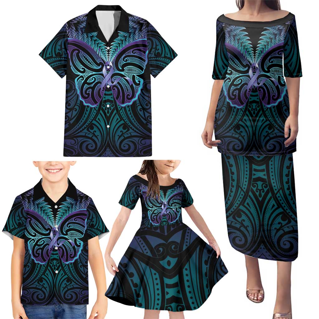 Suicide Prevention New Zealand Family Matching Puletasi and Hawaiian Shirt Aotearoa Maori Butterfly Mix Silver Fern - Aussie Hoodie