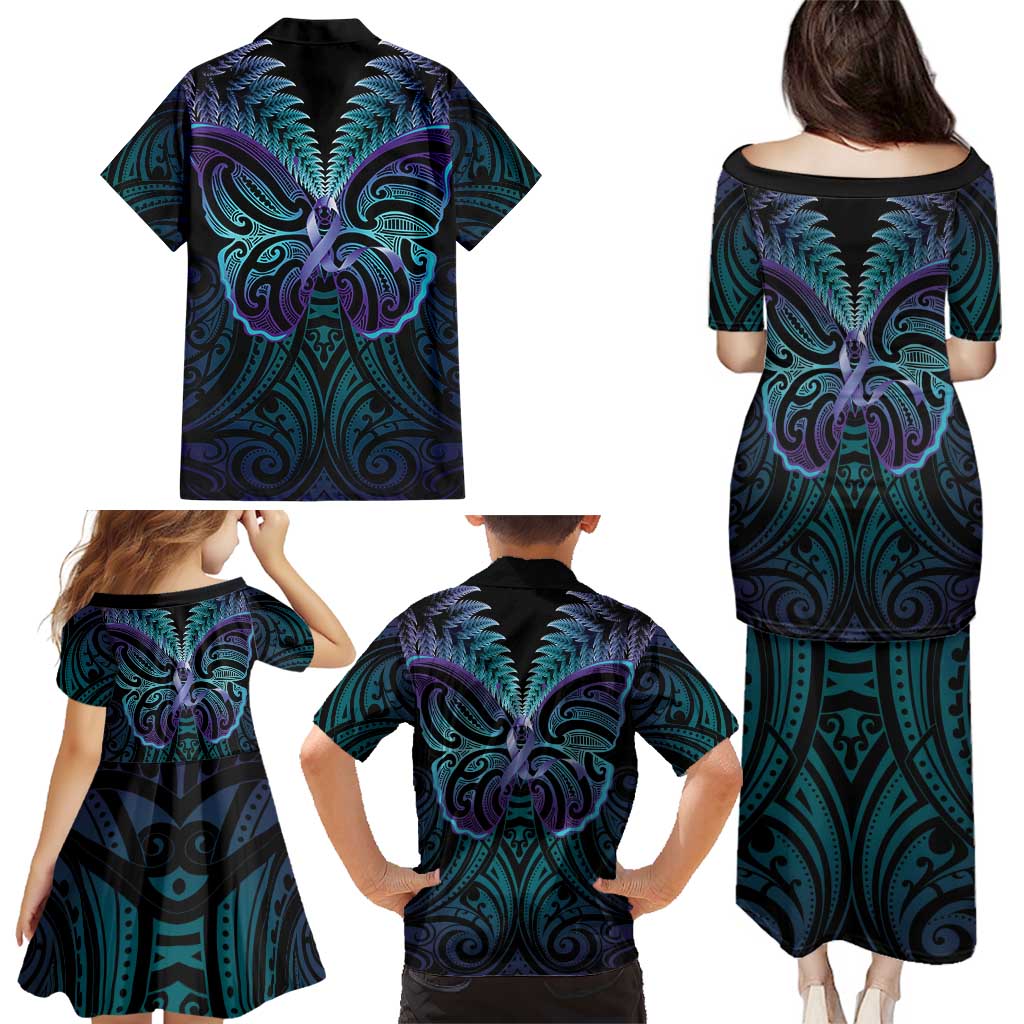 Suicide Prevention New Zealand Family Matching Puletasi and Hawaiian Shirt Aotearoa Maori Butterfly Mix Silver Fern - Aussie Hoodie