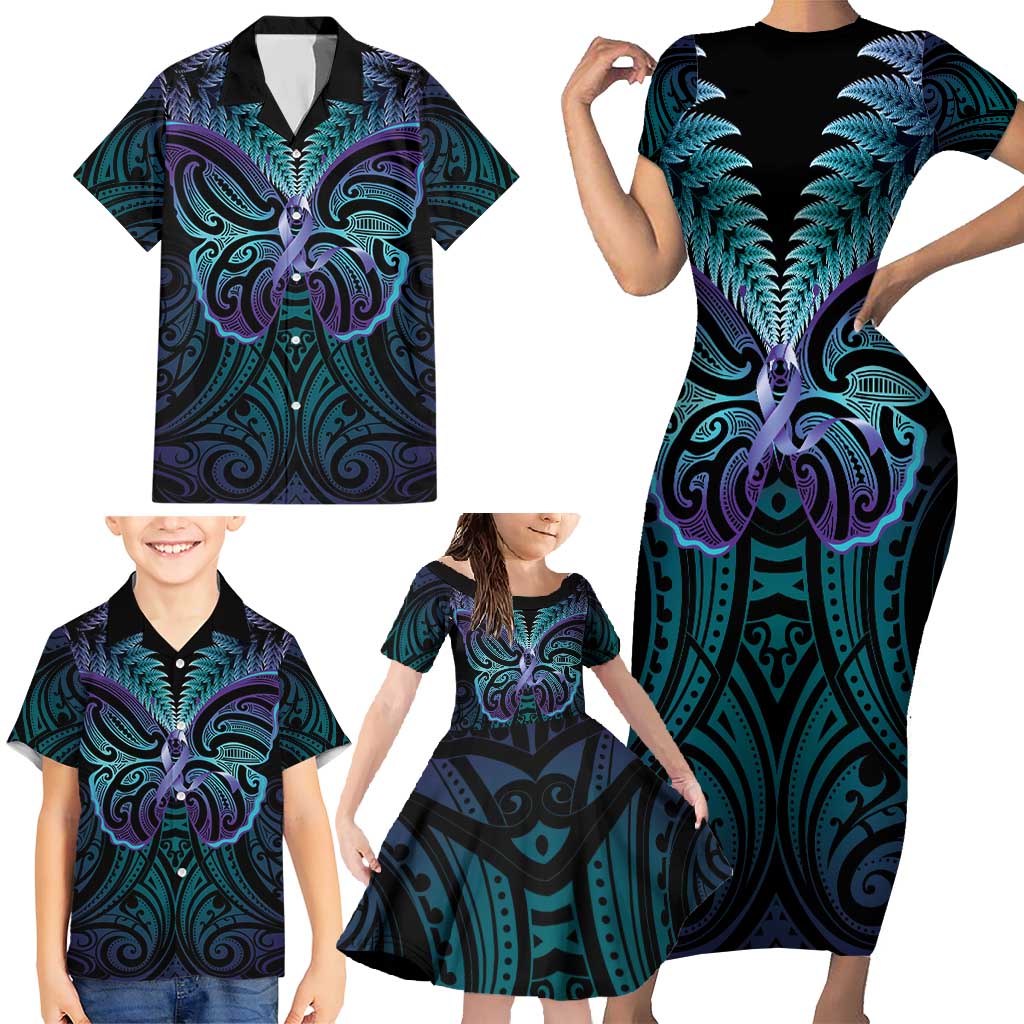 Suicide Prevention New Zealand Family Matching Short Sleeve Bodycon Dress and Hawaiian Shirt Aotearoa Maori Butterfly Mix Silver Fern - Aussie Hoodie