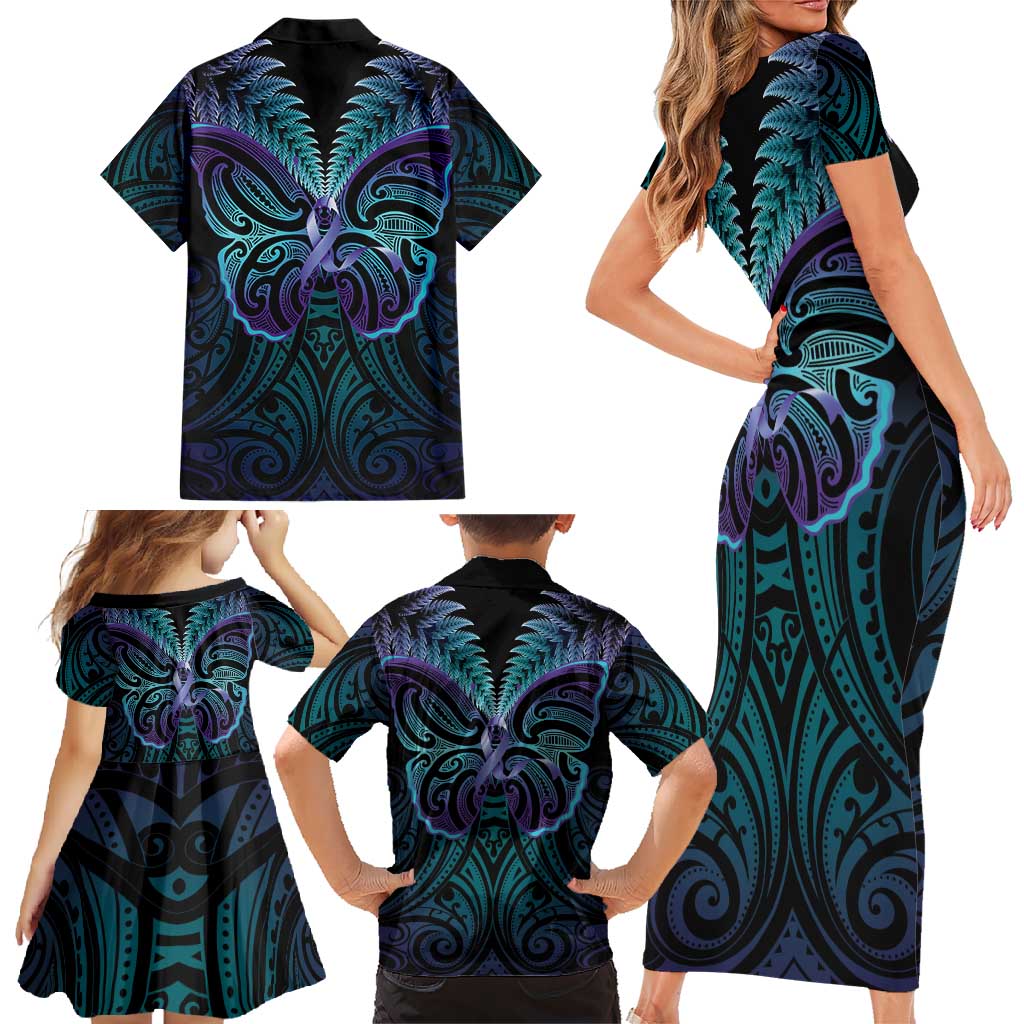 Suicide Prevention New Zealand Family Matching Short Sleeve Bodycon Dress and Hawaiian Shirt Aotearoa Maori Butterfly Mix Silver Fern - Aussie Hoodie