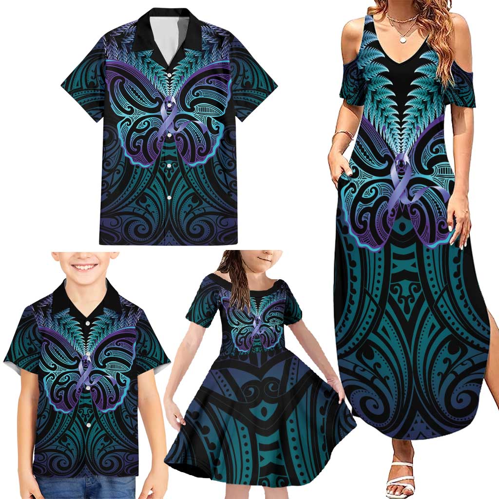 Suicide Prevention New Zealand Family Matching Summer Maxi Dress and Hawaiian Shirt Aotearoa Maori Butterfly Mix Silver Fern - Aussie Hoodie