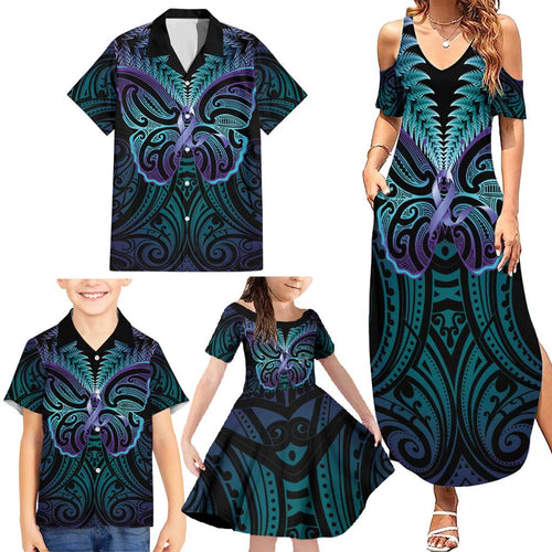 Suicide Prevention New Zealand Family Matching Summer Maxi Dress and Hawaiian Shirt Aotearoa Maori Butterfly Mix Silver Fern - Aussie Hoodie