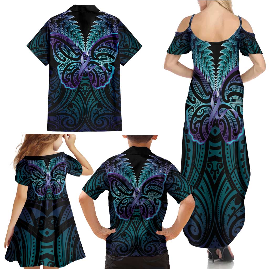 Suicide Prevention New Zealand Family Matching Summer Maxi Dress and Hawaiian Shirt Aotearoa Maori Butterfly Mix Silver Fern - Aussie Hoodie