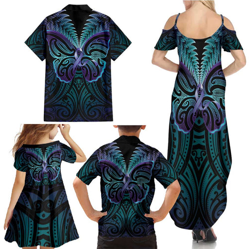 Suicide Prevention New Zealand Family Matching Summer Maxi Dress and Hawaiian Shirt Aotearoa Maori Butterfly Mix Silver Fern - Aussie Hoodie