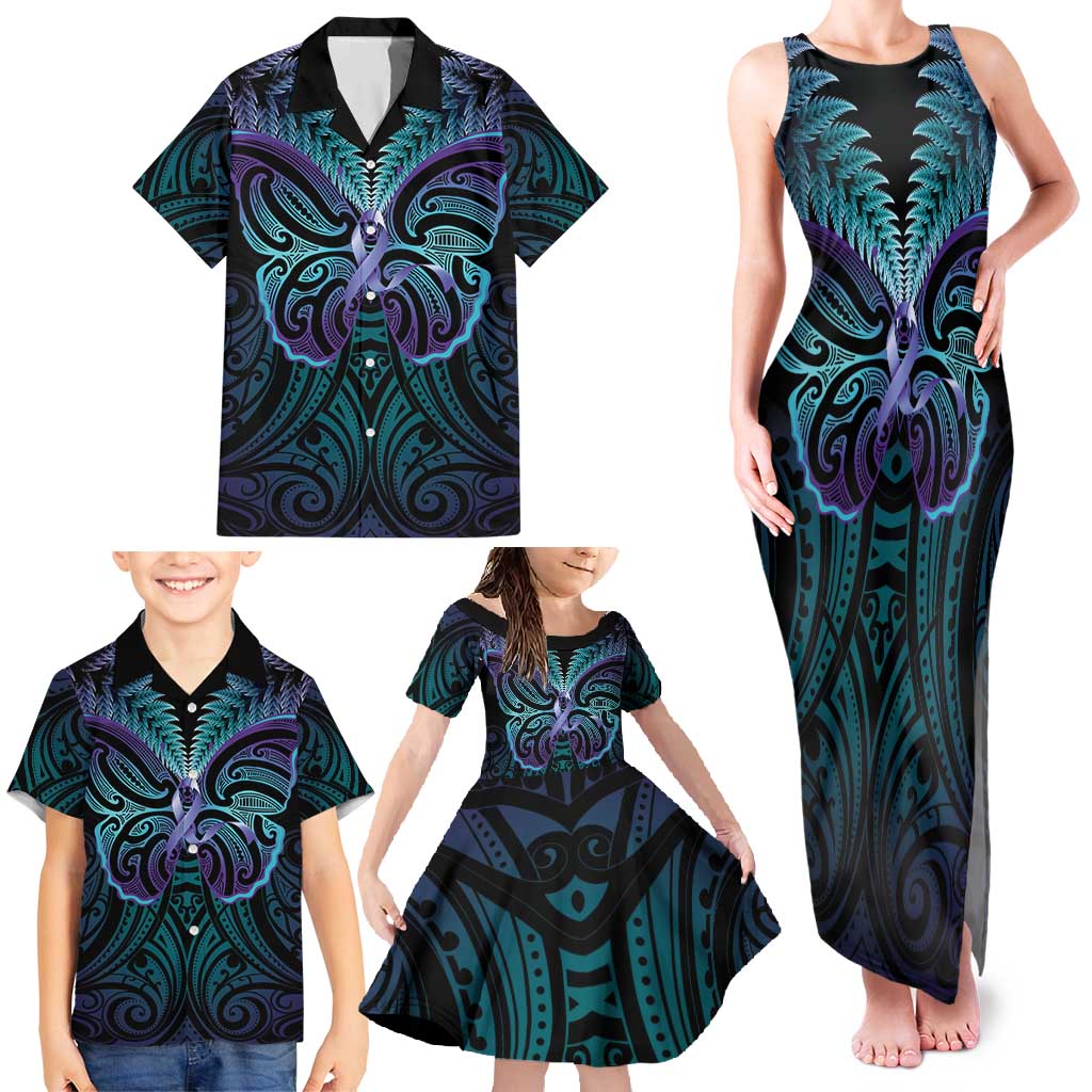 Suicide Prevention New Zealand Family Matching Tank Maxi Dress and Hawaiian Shirt Aotearoa Maori Butterfly Mix Silver Fern - Aussie Hoodie